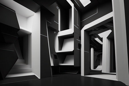 Plan for an AbstracArchitecture. Setting of a futuristic black interior. Low Impact Design and Constructionの素材