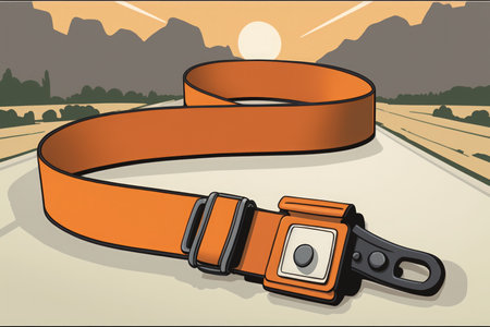 Action non focus fastening trailer strap or strop made of metal and orange nylon to help with holding storing and transporting items safely and securelyの素材
