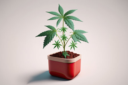 A cannabis seedling nurtured in a container. The cotyledons and the first genuine leaves. Production of Marijuana for Medical Purposesの素材