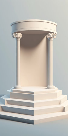 Background of a traditional premium podium product. podium with traditional styling and a pale shadowy white background for branding presentationsの素材