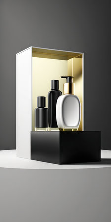 Display for cosmetic fragrance fashion and natural product simple clean design luxury minimalist mockupの素材