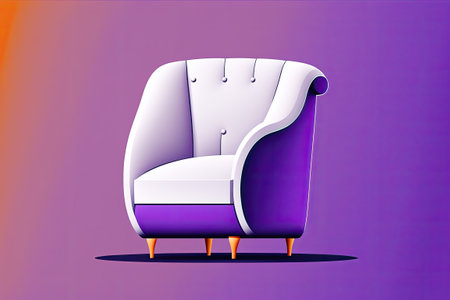 Caricature of a white armchair against a purple background. Vacant empty soft classic and pop art seating. A minimalistic approach to layout and design. Banner ads ad copyの素材