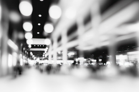 Bokeh effect used to obscure a shopping center. Photograph with blurred details used as a template in graphic designの素材