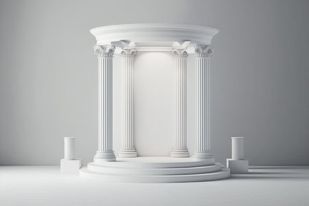 Ionic pillar-shaped exhibition stand. Light background with copyspace. artwork for promoting items museum expansionsの素材