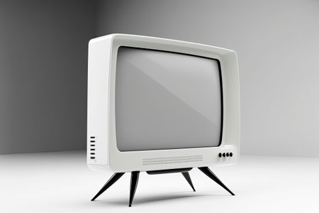 On a white background a white television is floating. notion with the barest minimum of conceptualizationの素材