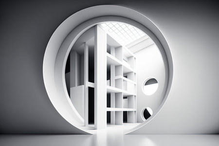Setting in an Abstract Architectural Style. The white round structure. Modern Building Style. Architectural Ideation A Blank White Boxの素材