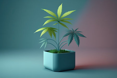 Scene of a cannabis plant growing out of a flower container. Home Grown Marijuana for Medical Purposesの素材