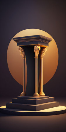 Romanesque podium mockup on a luxurious background with shadows and lights for branding presentations. illustrationの素材