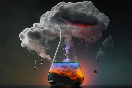 Topics include chemistry and pharmacy. Investigate the contents of a glass flask containing a solution in a scientific laboratory. Education and training in the medical and scientific fields. A cloudの素材