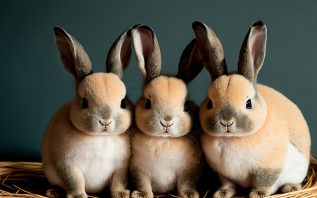 2023 Chinese New Year greeting card featuring three baby rabbits for the year of the rabbit. Auspicious year of the rabbit rabbit in Chineseの素材