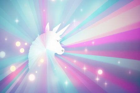 Abstract background with pastel purple pink and teal colors with a holographic rainbow unicorn. flare beams from optical crystal prisms. bursts of light. Christmas themedの素材