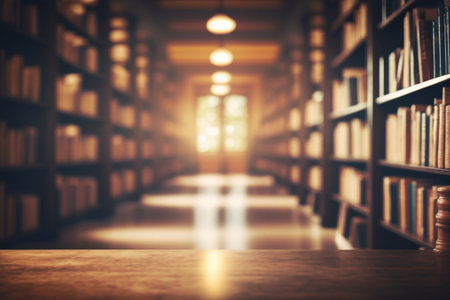 Abstract blurred empty college library interior space. Blurry classroom with bookshelves by defocused effect. use for background or backdrop in book shop business or education resources conceptsの素材