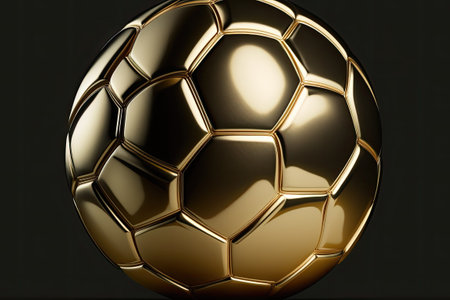 Ball of soccer gold if you will. Playing ball on a plain background. Gold accented soccer ball on a black backgroundの素材