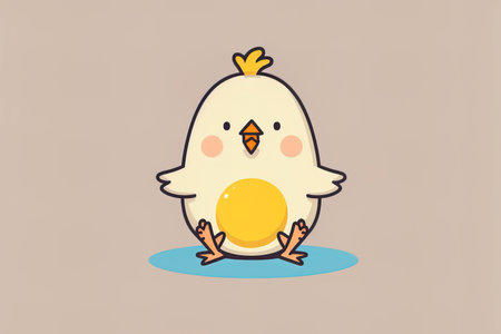 Cartoon icon artwork of a cute chicken doing yoga and meditation on an egg. animal nature symbol design flat cartoon style quality illustrationの素材