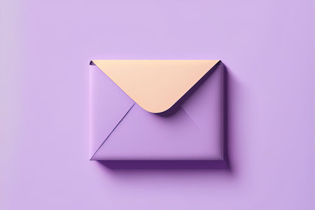 On a purple background the mail envelope symbol displays a new message notice. a simple email letter with the symbol for reading paper. isolated pastel background with messageの素材