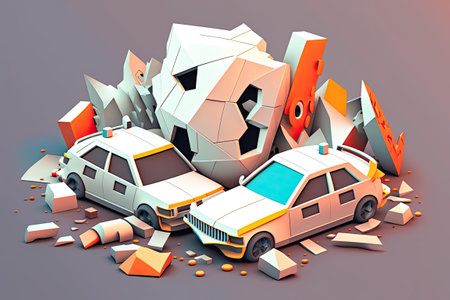 Two vehicle pileup emergency responders on the way shattered playthings in the wreckage insurance dispute the stereotypical scene of a carの素材