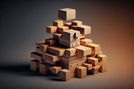 Wooden blocks stacked one on top of the other the idea of economic expansion in the digital age and a symbol for artificial intelligenceの素材