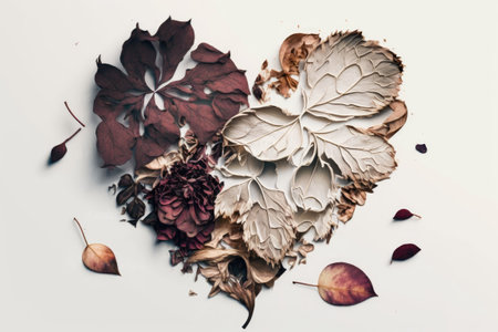 As the dried rose petals fall (against a white background) they symbolize a broken lost or disappointed heartの素材