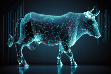 Bullish and Bearish Stock Market in Futuristic Concept Art Ideal for Stock Marketing and Financial Investmentの素材