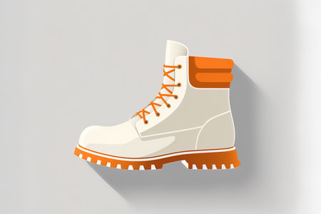Icon of white boots isolated against a white backdrop. diving gear used underwater. square orange buttonの素材