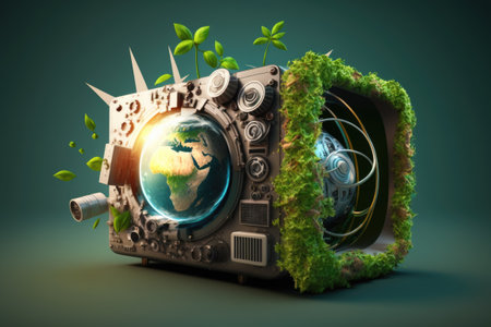 Concept of green technology and renewable energy. Environmentally friendly gadgets. SDGs. Constantly regenerating cultureの素材