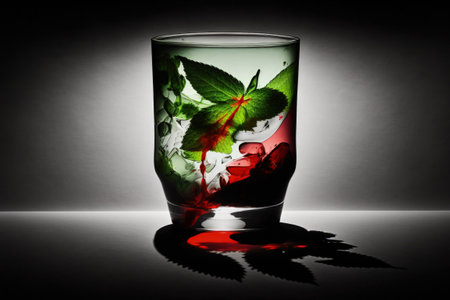 Mojito a classic summer cocktail served in a white glass with natural light and strong shadows. Perspective from on highの素材