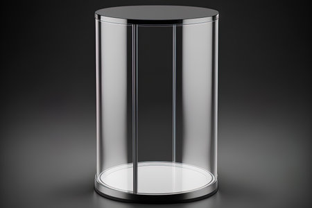 glass container Glass cylinder that is empty and translucent isolated on a transparent background. translucent display box for an exhibit. true to lifeの素材