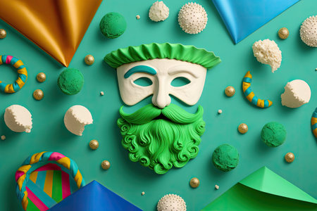 Image depicting the Jewish carnival holiday of Purim set against a green background. Horizontal top down layの素材
