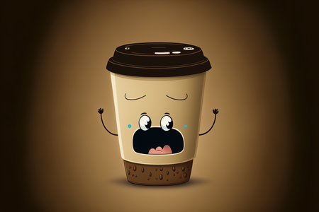 Illustration of a charming coffee cup cartoon figure that works well for signs logos stickers and advertsの素材