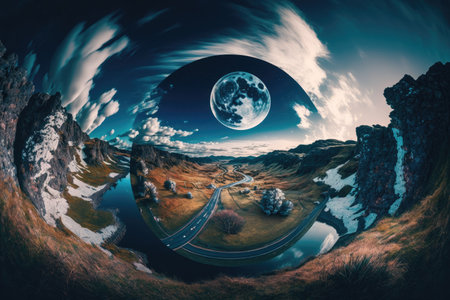 Perspective from a Drone Fairy glen in Scotland a road in the middle of the valley eerie nighttime scenery and a breathtaking viewの素材