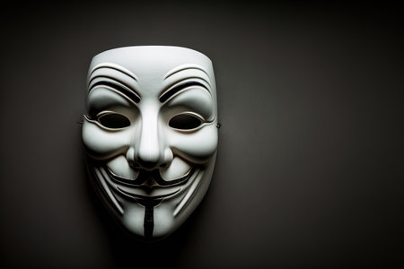 The logo of the assailant hacker organization is a white mask on a black backdrop. This mask is a well-known emblem for the groupcopy area of anonymous online hackersの素材