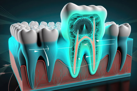 The services of a trained dentist. Human teeth can have dental calculus removed by using an ultrasonic teeth cleanerの素材