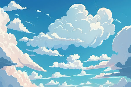 White clouds in a blue sky with an aerial perspective from above and a background of natural blue skyの素材