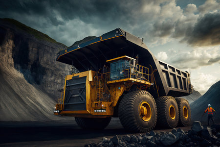 4 October 2013 Balikpapan. large dump truck for quarries. loading the dumper with the rock. Coal being loaded into a truck body. manufacture of valuable minerals. a mining truck and mining equipmentの素材