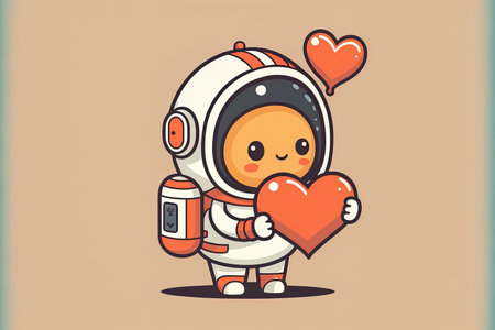 Cartoon icon of a cute astronaut holding a heart in love. Concept Icon for Science and Technology Premium . Cartoonish flatnessの素材