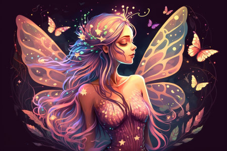 An example is The Butterfly Fairy. Fantastic Realistic Design. Design of the background wallpaper or sceneの素材