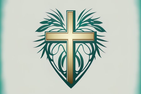 Christian groups and churches can use this template logo. on the heart a cross. cross shaped religious calligraphy symbolの素材