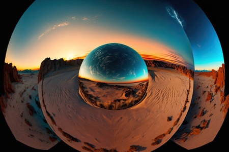 Exoplanet sunset environment map in 360 degree panorama reminiscent of Mars. The panorama is a 360 degree sphere in equirectangular projectionの素材