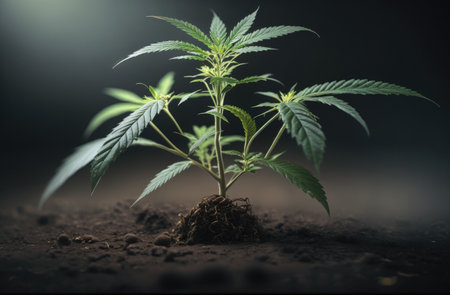 Marijuana Plant in Mature Stage with Bud and Leaves. Cannabis plants at an indoor farm have this texture. Cannabis Plants with Huge Buds Growing Indoorsの素材