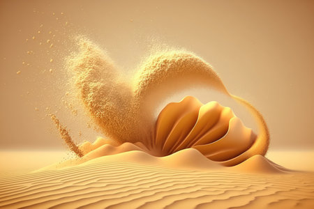 Golden sand wave explodes sending sand flying. Abstract clouds of sand fly. flinging in the air splashes of yellow colored sand. a light background isolated high speed shutter with stop motion animatの素材