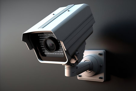 To assure the security of the area a top notch rotating video surveillance camera with night vision is mountedの素材