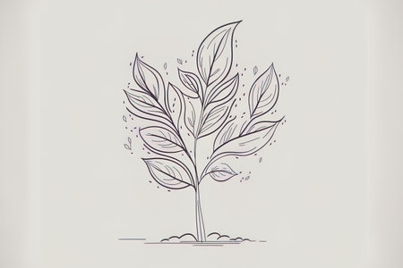 leafy plant in one continuous line of art. Concepts for environmental conservation eco friendly agriculture Earth Day organic food and vegan goods. design of a sketch outlineの素材