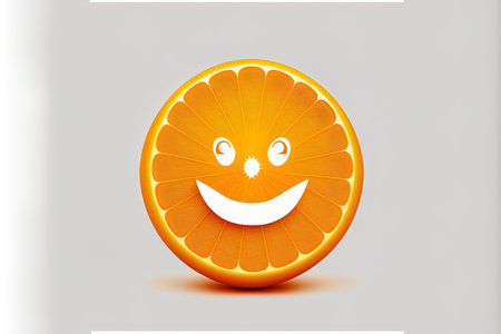 design for the orange fruit emoji. Agriculture Food and Farm Product in Art. White background with an orange backdropの素材