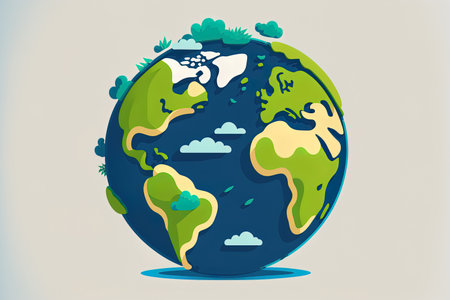 Rotation of the planet Earth in a cartoon style isolated on a white background. Earth globe symbol with rotational motion. twelve degree rotationの素材