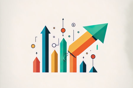 idea of data analysis. ascending arrow and growing bars in a graphic. Statistics financial performance and growth steps. Stylish and current for web designの素材