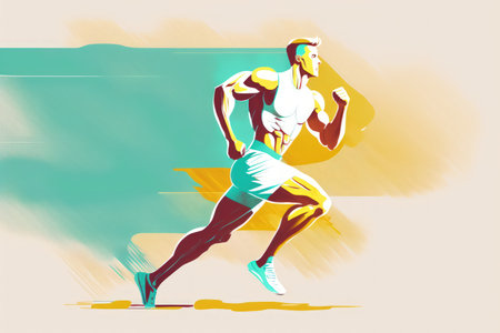 Young white male running alone against a studio backdrop. a single man jogger or runner. Concepts for a sporty lifestyle motion action and advertising. abstract styleの素材