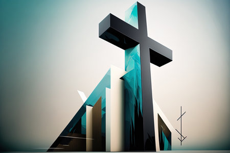 Illustration of a contemporary letter T with a church or other place of worship and an abstract graphicの素材