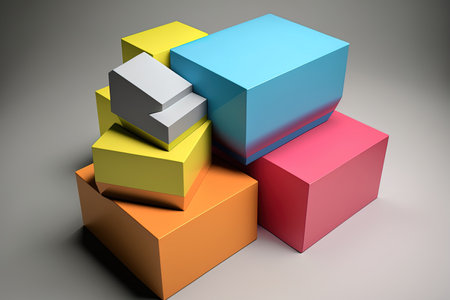 Stack of multicolored boxes for the purpose of award ceremonies and product displays to promote exposition showsの素材