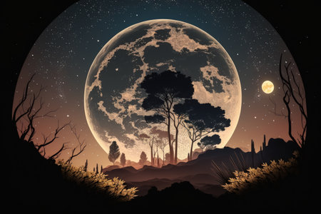 Beautiful image of a hazy full moon in the night sky. Beautiful scenery is used as a backdrop. Outdoors. NASA DID NOT PROVIDE the moonの素材