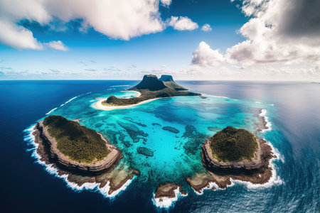 Amazing panoramic drone flight over Lord Howe Island in the Tasman Sea between Australia and New Zealand a Pacific subtropical island. Located off the coast of Australia New South Wales claims Lordの素材